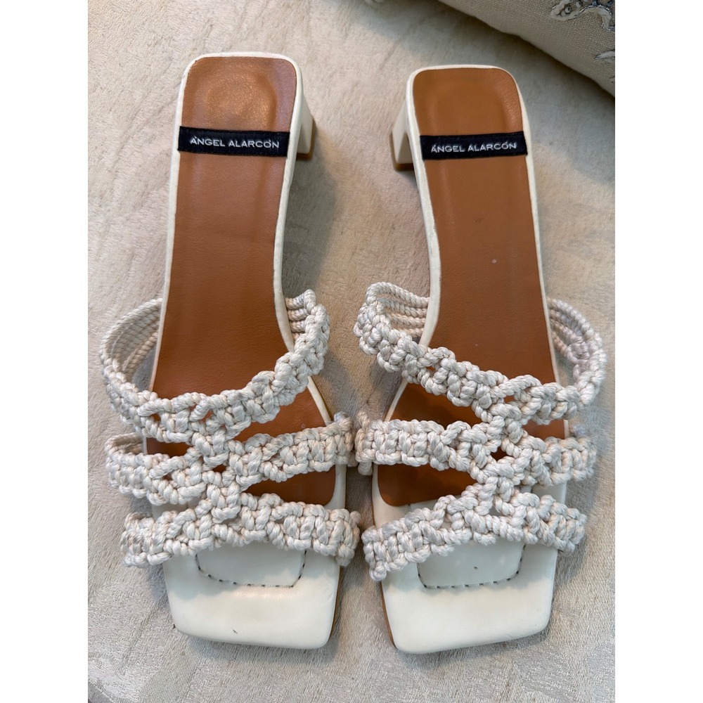 Angel Alarcon Shoes - Woven White Ivory Strap 1 3/4" Heel Anthropologie Sz 40 9